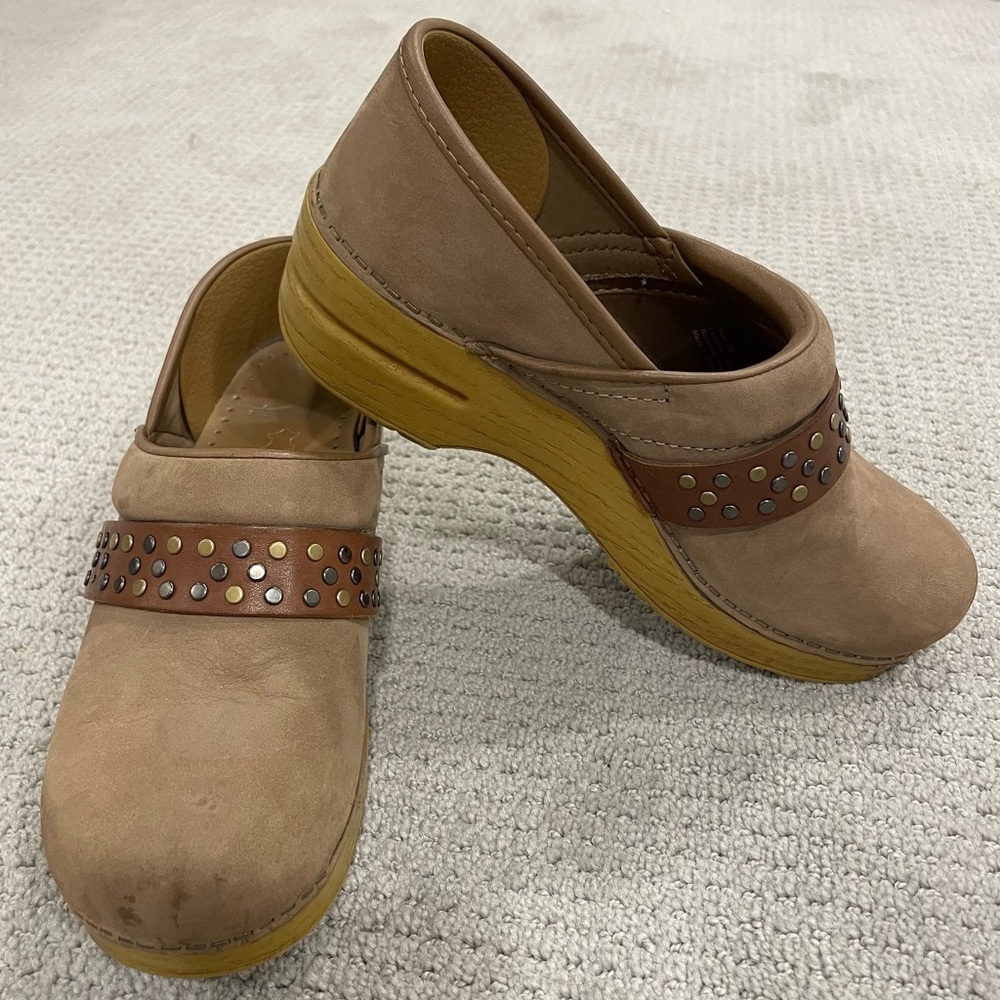 Dansko Pavan Clogs with Studded Belt Taupe
